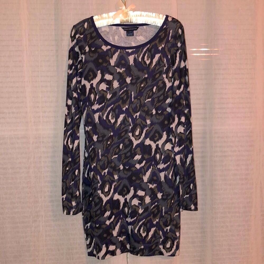 French Connection 6 Navy Green Cream Camouflage Long Sleeve T-shirt Dress